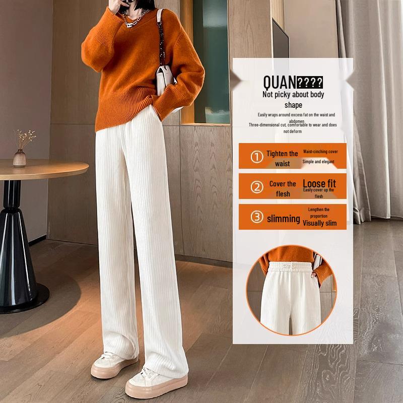 

Women s High-Waisted Velvet Chenille Wide-Leg Pants - Petite Autumn/Winter Casual L (Recommended 111-120 lbs)