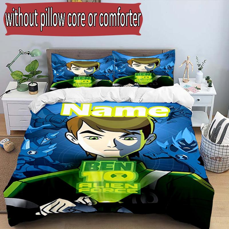 3pcs Duvet Cover Set (1*Duvet Cover + 2*Pillowcase, Without Core), Custom Name Ben 10 Cartoon Pattern Bedding Set, Home Bedroom Decor Gift