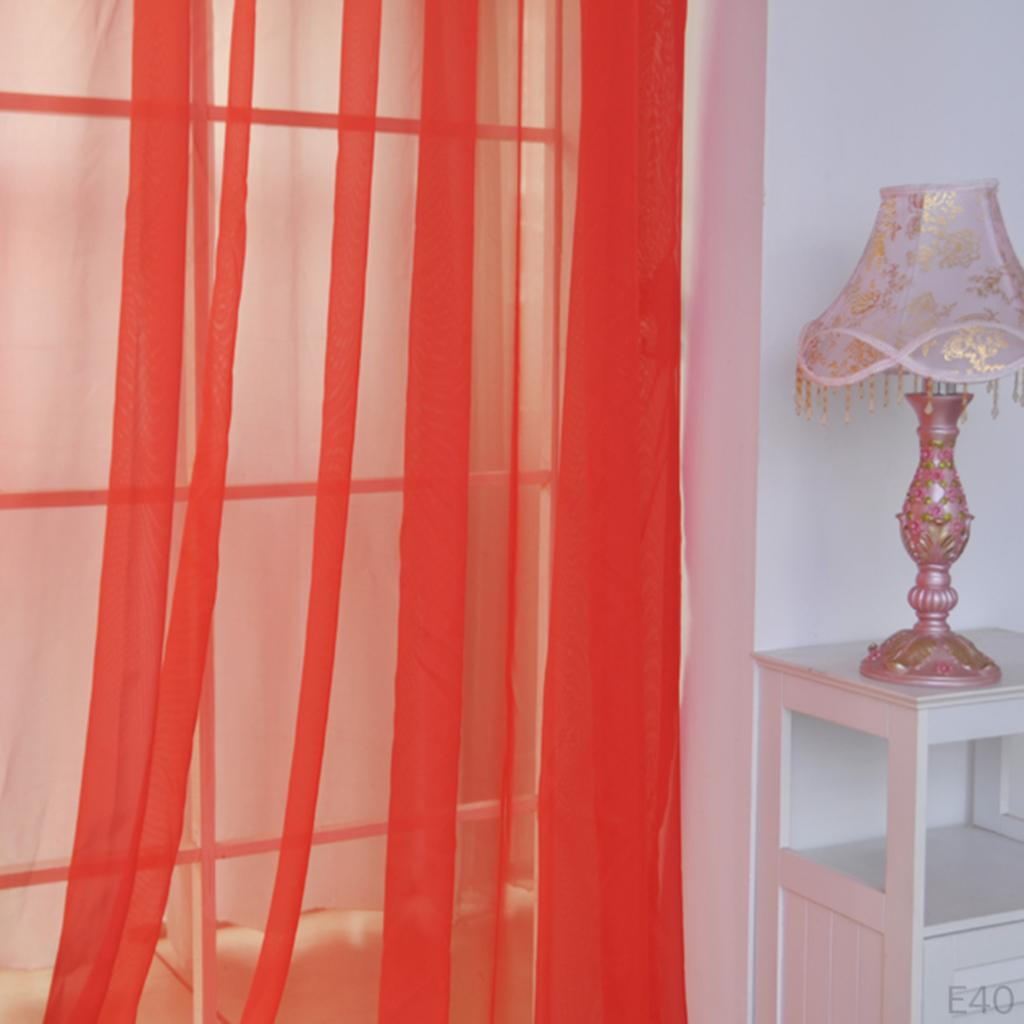 Voile Window Curtain Drape Set Solid Color Polyester