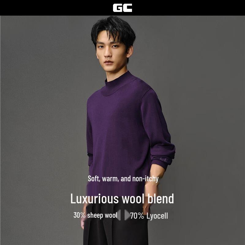 GIORDANO CONCEPTS Unisex Wool Blend Embroidered Mock Neck Sweater