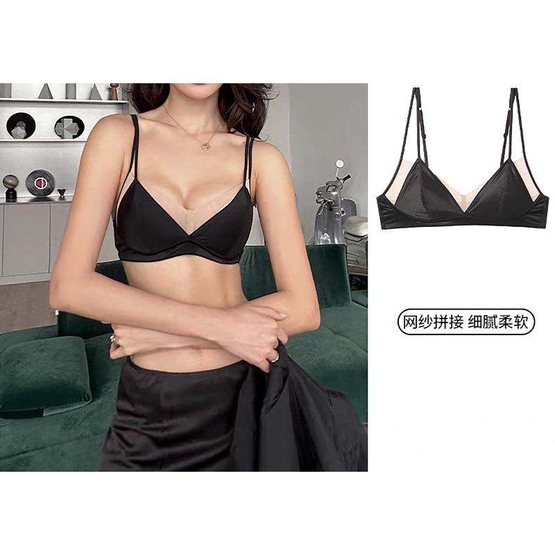 Underwear women's triangle cup summer thin sexy leopard print shoulder strap collection breast anti-sagging bra cover small chest