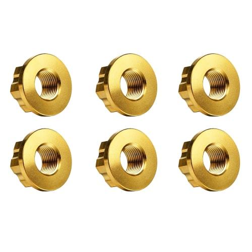 Ruifu Titanium Alloy Nuts, M6, M8, M10, M12, M14, M16, Colorful Rear and Front Shock Absorber Wheel Axle Nuts for Yamaha Scooters, Pack of 6 (M6, Gold