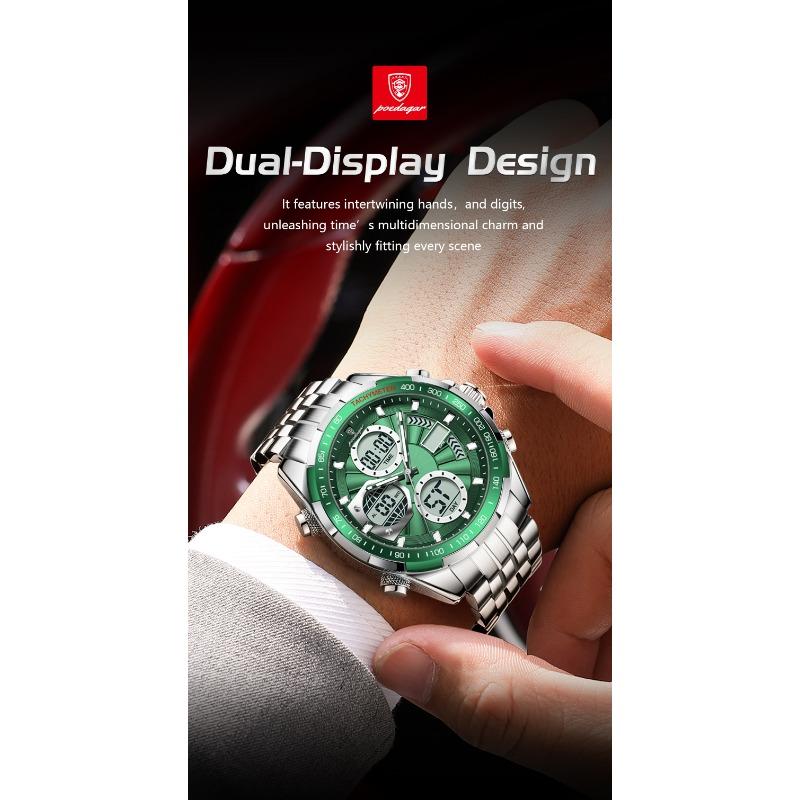 POEDAGAR Clock Waterproof Electronic LED Luxury Watches Dual Time Display Digital Stainless Steel Quartz Watch