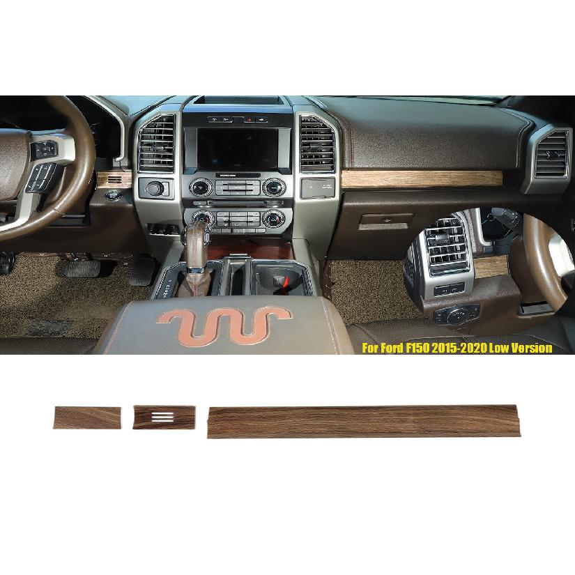 Wood Grain Central Control Decor Strips Trim For Ford F150 2015- Low Version