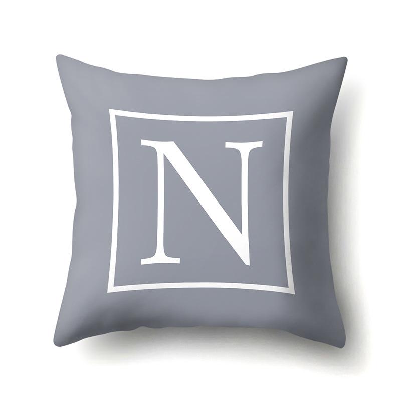 Polyester Pillow Case Gray Base Literary Home Car Decoration 26 English Letter Cushion Car Cushion Cover
