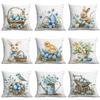 New Easter Pillowcase Rabbit Easter Egg Light Blue Flower Cushion Pillowcase Home Holiday Decoration