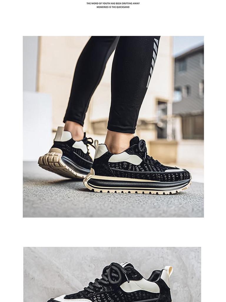 Men's Retro Color Block Dad Sneakers - Thick Sole, Height Increasing, Low-Top, Spring/Autumn Shoes for Students