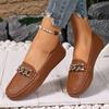 Spring and Autumn Women's Round Toe Low Heel Metal Chain Casual Shoes