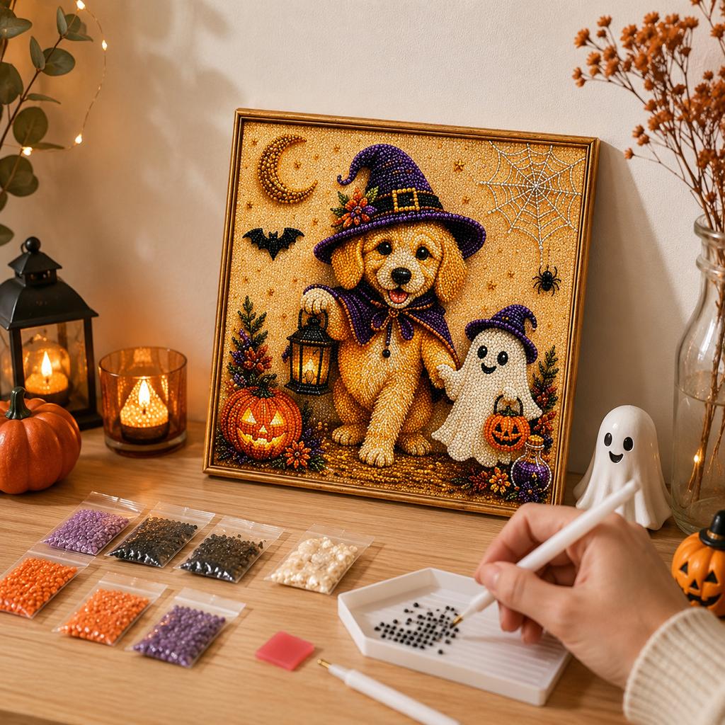 Kit for Adults Kids Halloween Dog Design DIY 5D Set with Round Drills