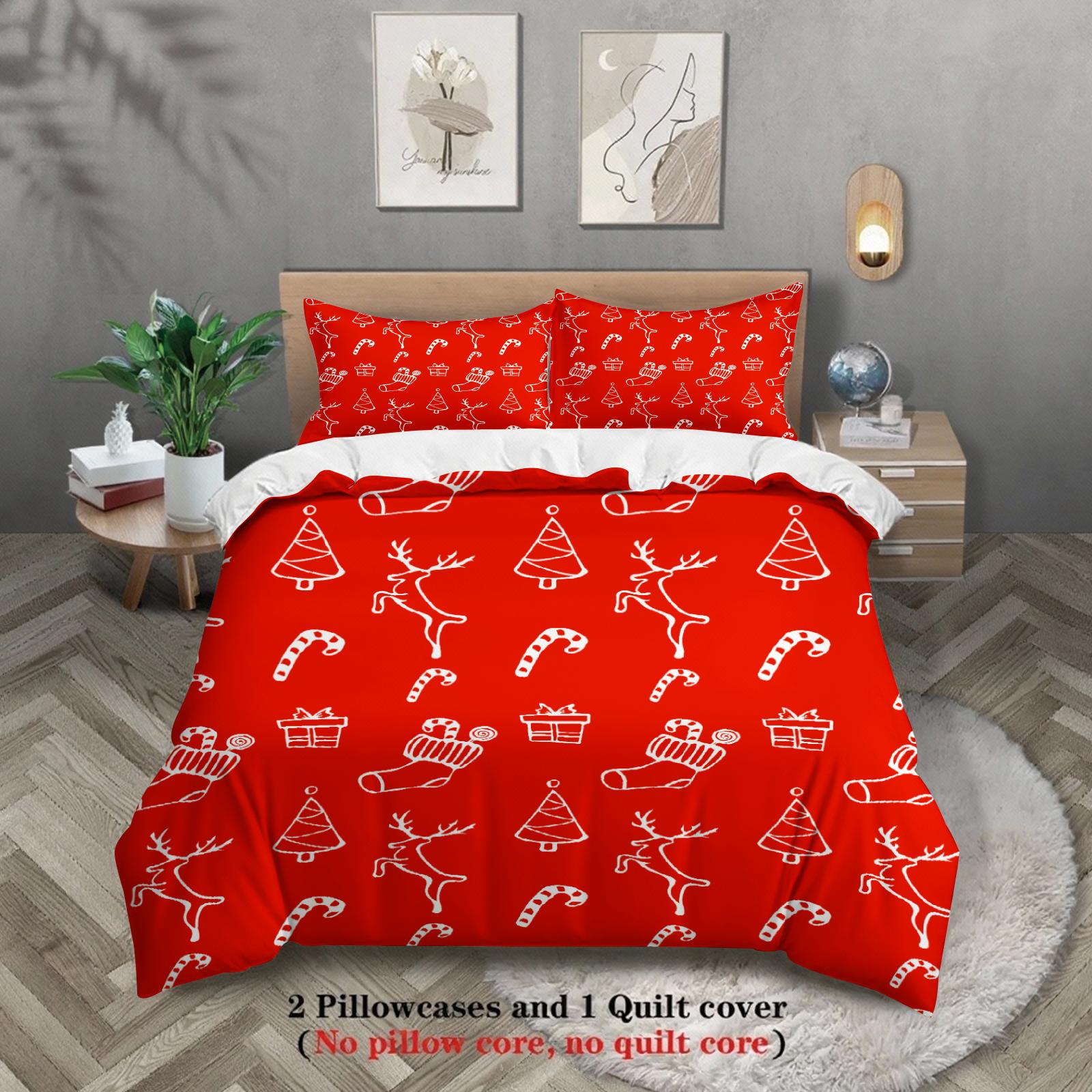 

Merry Christmas Bedding Set Animal Soft Polyester Duvet Cover Set Quilt Cover With Pillowcase For Bedroom Decor Christmas Gifts EU Single135x200cm