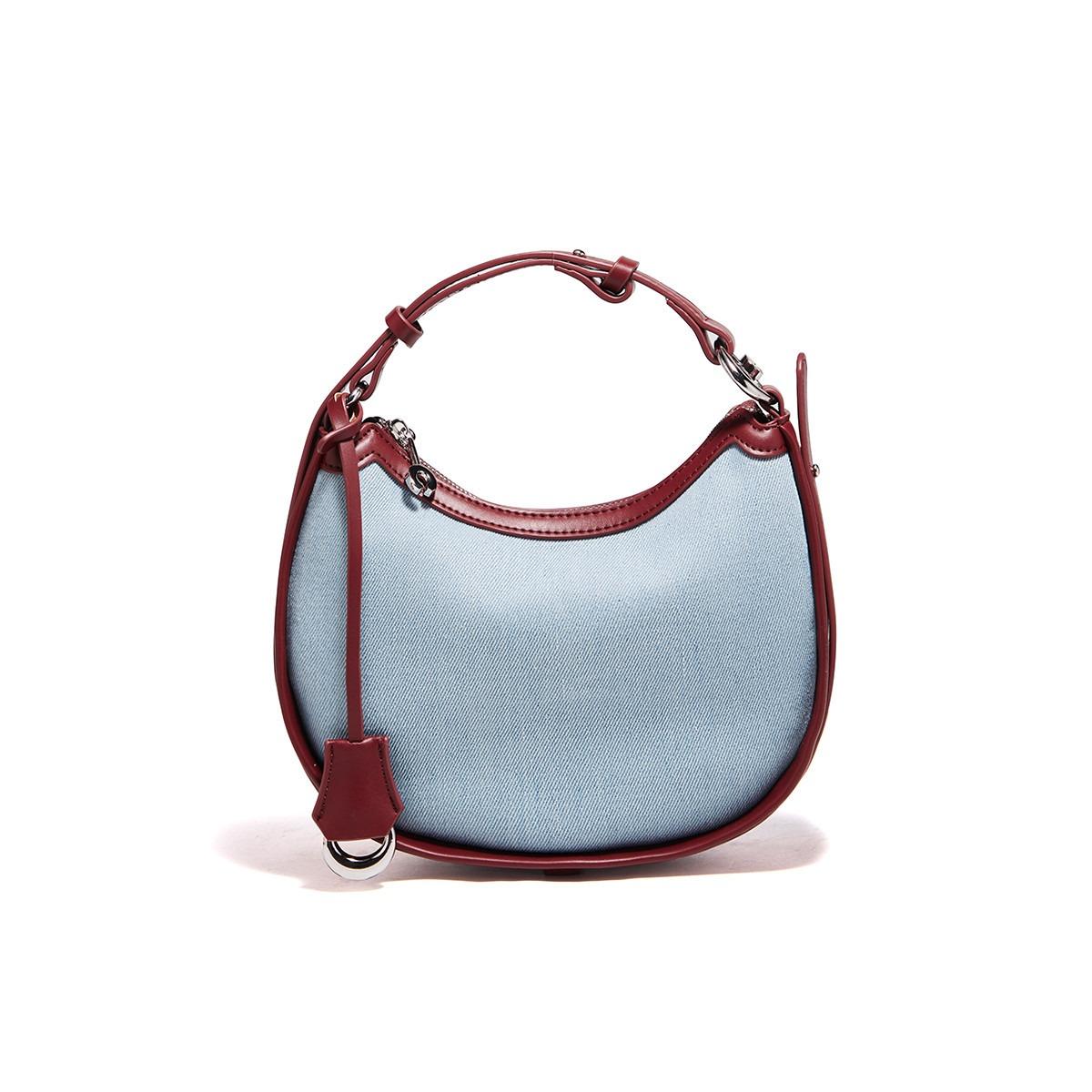 

FOXER Women s Denim+ Leather Shoulder Bag Half-moon Crossbody Bag Fashion Lady Small Fashion Handbag with Adjustable Strap