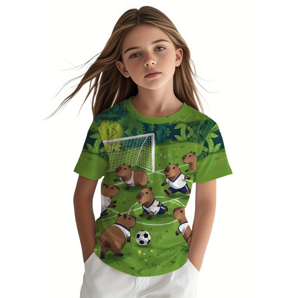 Children's Clothing  Capibala Print Comfortable O-Neck T-Shirt Outdoor Fashion Short Sleeve Children Clothes Girl Tops