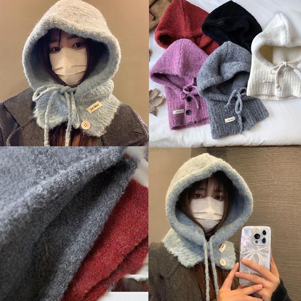 Korean Style Knitted Beanie Hat For Women Adjustable Bow Tie Lazy Style Winter Warm Soft Balaclava Hat Outddoor Windproof Bonnet