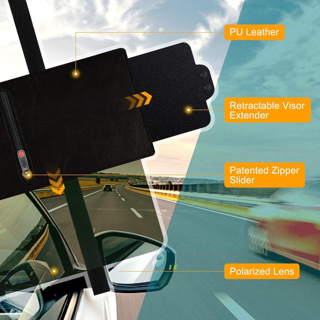 Sun Visor Extender For Car, Polarized Car Visor Extender With Zipper, One Pull Down Sunshade & One Side Shade Sun Block Piece For Protection From Sun