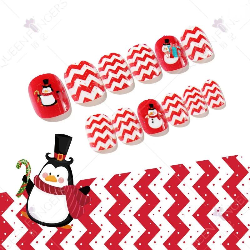 24 Pezzi Unghie Finte Serie Natale 3 Modelli Manicure Regalo per Bambino Pre-applicate Neve Finta DIY Arte Decorazione.