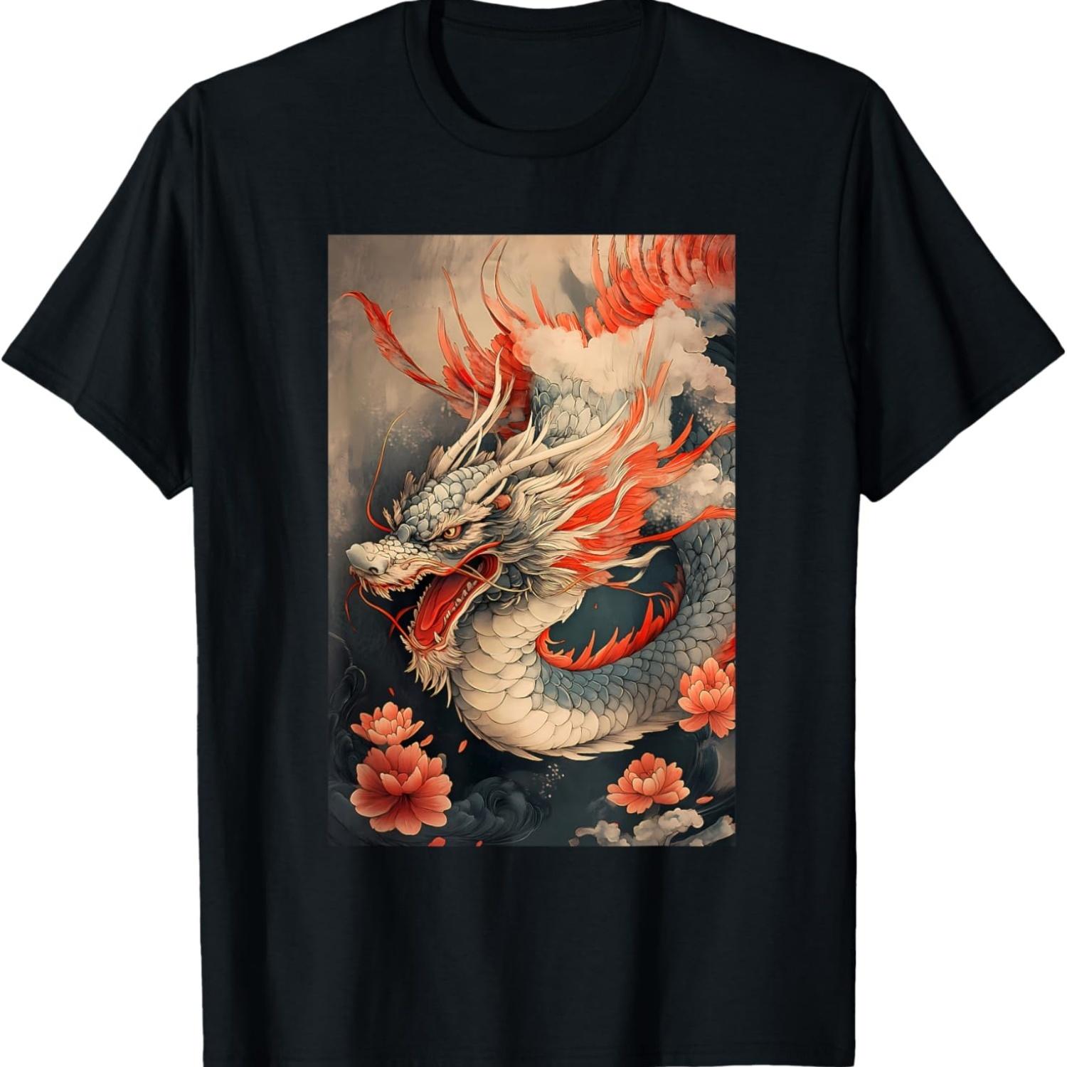 Japan Dragon Anime Cherry Blossoms  Culture T-Shirt S чёрный