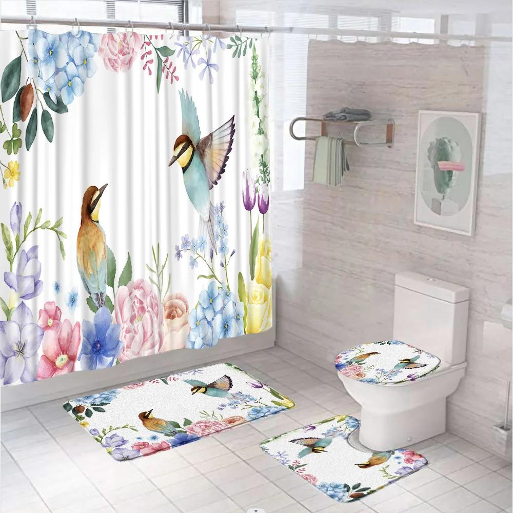 

Tiger Shower Curtain Set Tropical Palm Leaf Wildlife Animal Jungle Zebra Leopard Bathroom Curtains Rug Bath Mat Lid Toilet Cover W60H190(CM)-1 Pcs