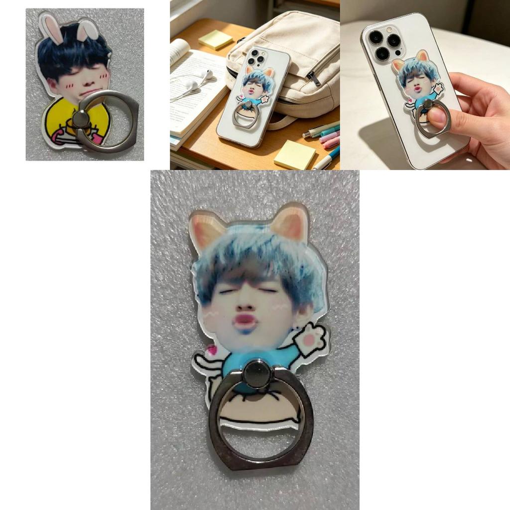 Kim Tae Hyung Min Yoon Gi Cartoon Phone Holder With Acrylic Back Panel And Metal Ring