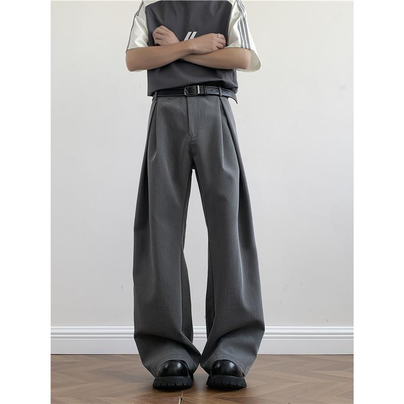 Gray High-end Suit Pants Are Popular for Men To Wear In Autumn. Suit Pants Are Loose Straight Wide-leg Drape Casual Pants.