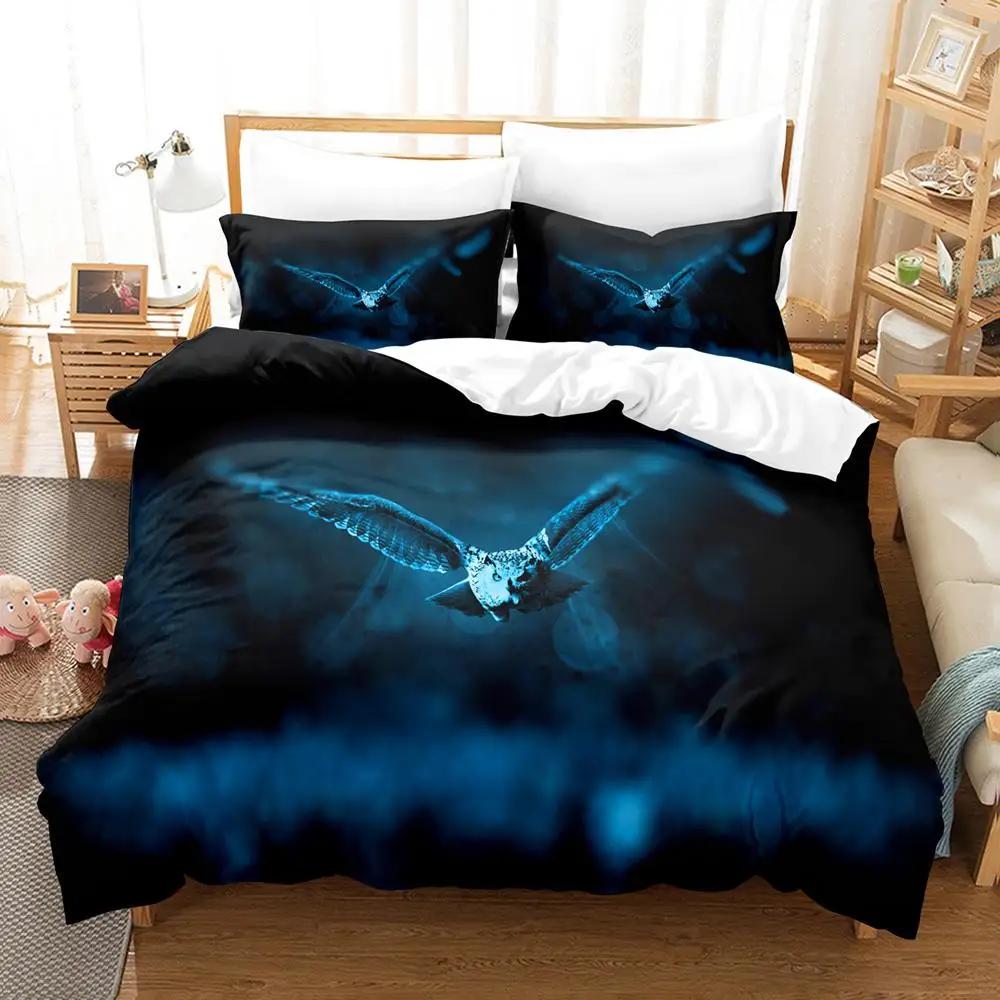 Owl Duvet Cover Set Microfiber Cute White Owl Comforter Cover Bird Animal Quilt Cover For Boys Teens Adults Double Queen Size