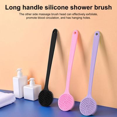 Silicone Back Scrubber for Shower Bath Brush with Extra Long Handle Double-Sided Brush Head Shower