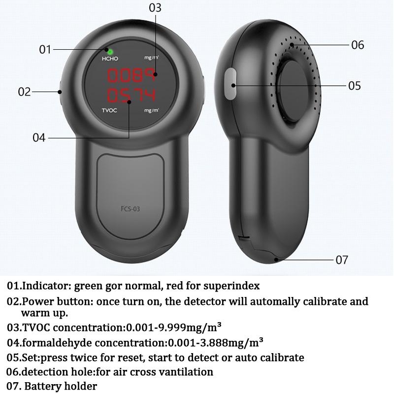 FCS-03 Formaldehyde Detector HCHO TVOC Meter Indoor Home Air Gas Quality Tester Monitor Black - Intl