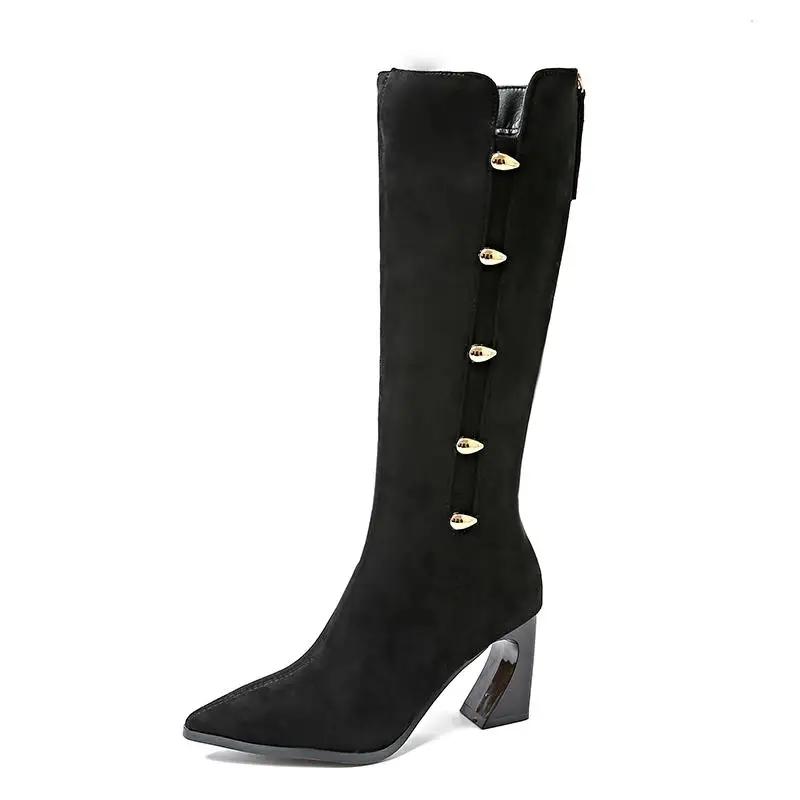 Vintage Winter Women Knee High Boots Fashion Pointed Toe High Heel Shoes Concise Long Botas De Mujer