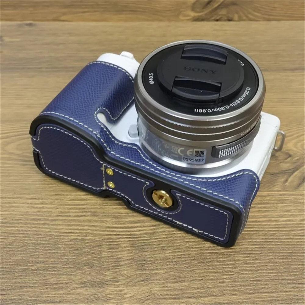 ZVE10 Pouzdro na fotoaparát PU kůže Kryt poloviny těla pro Sony ZV-E10 ZVE10 Spodní pouzdra s poutkem na ruku