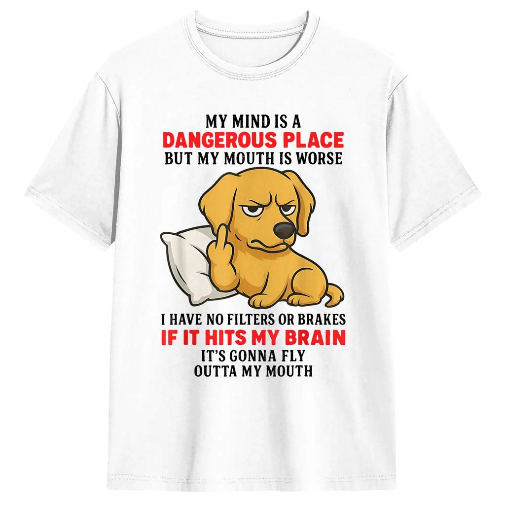 My Mind Is A Dangerous Place But My Mouth Is Worse Cat Funny Tshirt Unisexs Streetwear Tshirts Summer O Neck Hipster Tees Casual