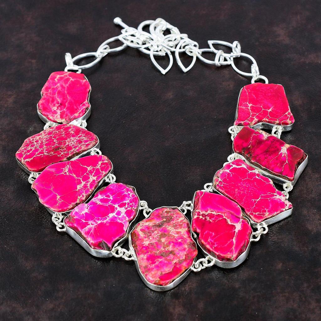 Pink Sea Sediment Jasper Necklace Genuine Gemstone Handmade Necklace 925 Sterling Silver Necklace Adjustable Chain Necklace Gift For Mother