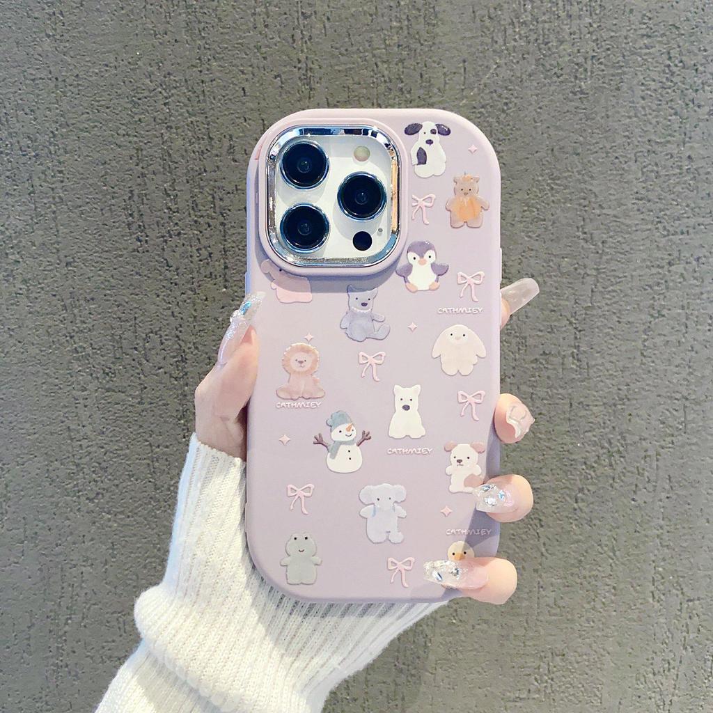 Frosted Snowman & Animal iPhone Case: Compatible with iPhone 13, 14 Pro Max & 15, Full Coverage & Simple Style