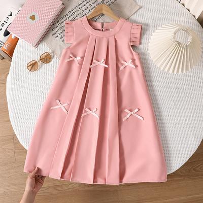 Children's Clothing 2025 Summer New 3D Bowknot Short Sleeve Pleated Princess Dresses for Girls