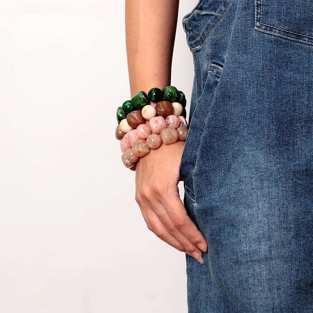 Acrylic Chunky Irregular Square Round Beaded Bracelet for Women European and American Simple Bracelet Fashion Hand Accessories