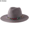 2022 Summer Hat for Women Men Wide Brim Panama Sun Straw Hats Travel Beach Jazz Fedora Hat
