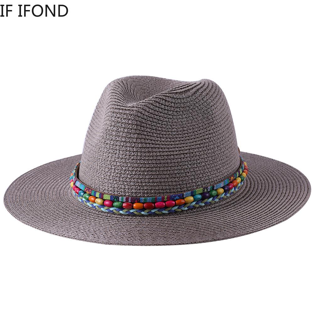 2022 Summer Hat for Women Men Wide Brim Panama Sun Straw Hats Travel Beach Jazz Fedora Hat