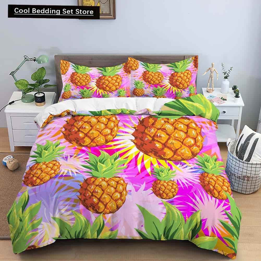 Fruit Pineapple Queen King Duvet Cover 3D Yellow Tropical Fruit Bedding Set Plants Comforter Cover 2/3pcs Polyester Quilt Cover