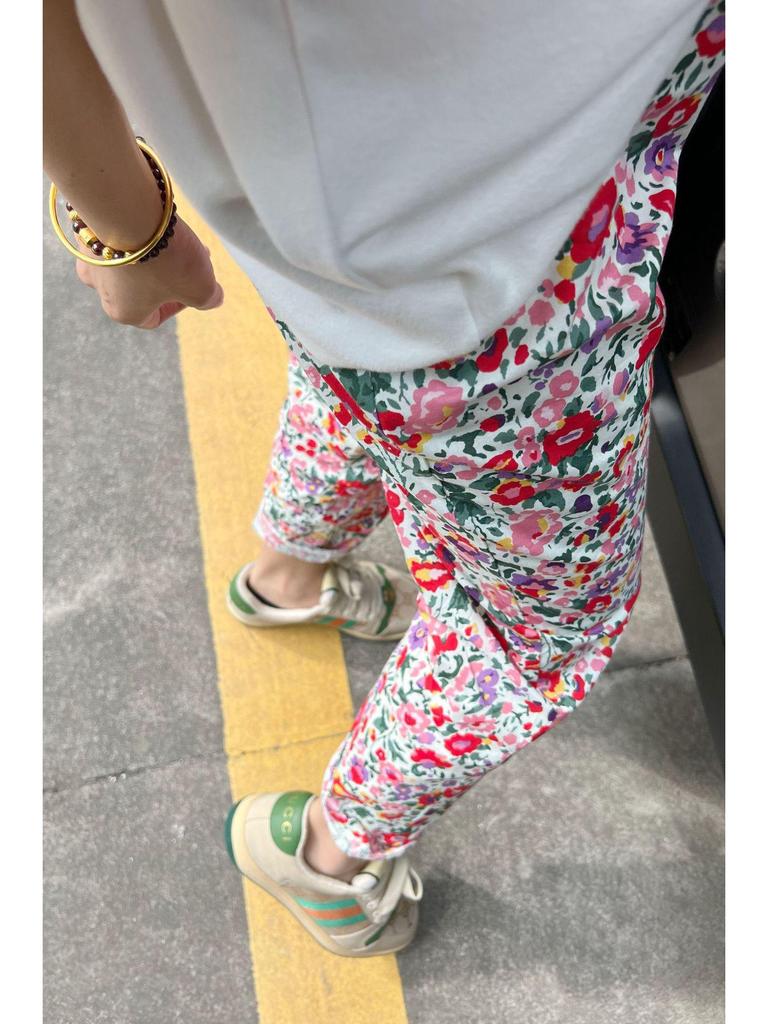European & American Style Women's Floral Pajama Pants - Loose, Casual, Suitable for Spring & Autumn, Wearable Outdoors