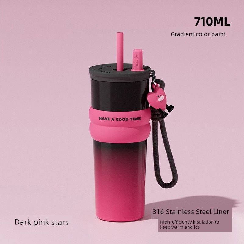 Large-Capacity Thermos Cup for Girls, New Office Water Cup, Giant Student Cup with Handle and Straw, High Aesthetic Value