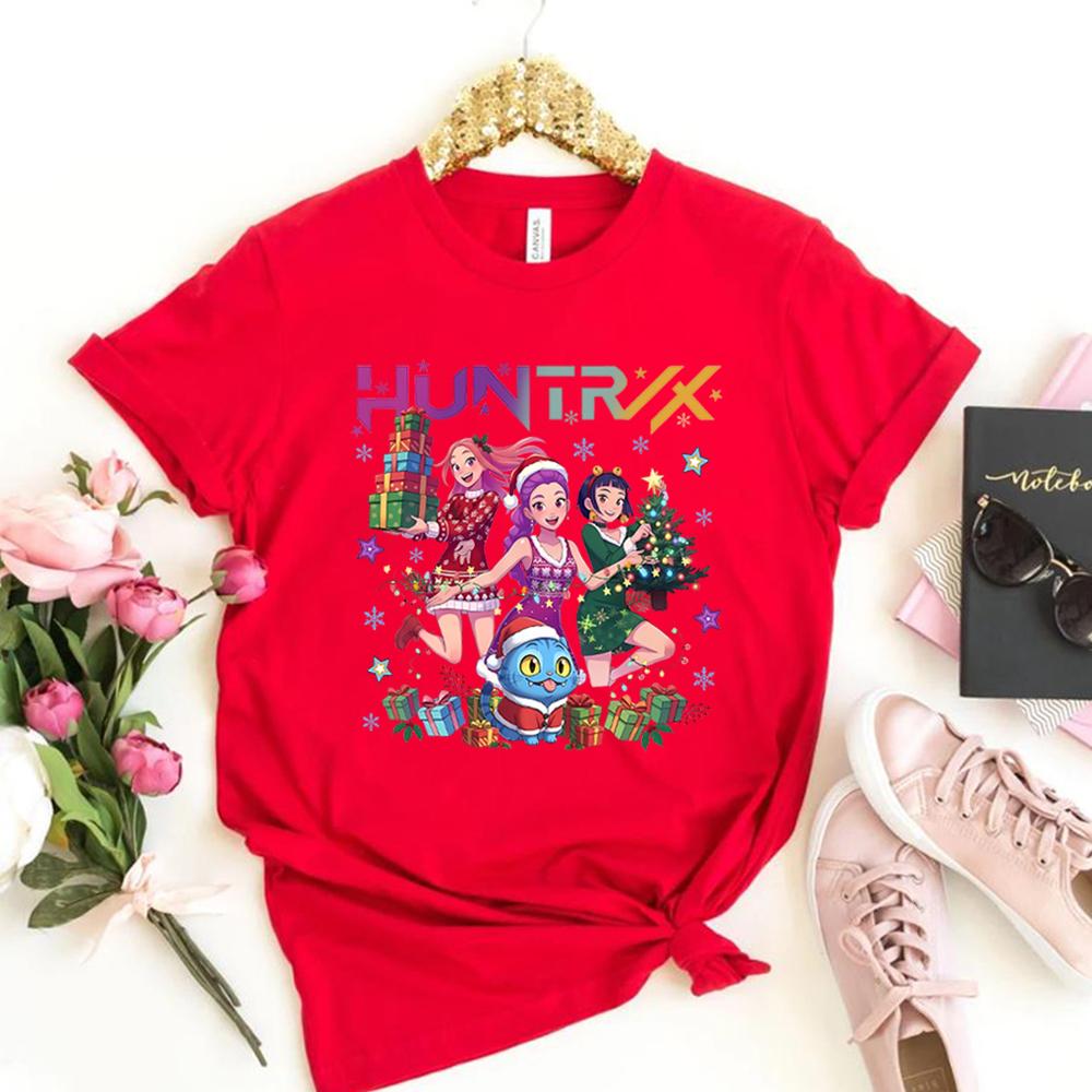 Huntrix Weihnachtsshirt Huntrix Mädchen und Dämonenjäger Tiger Weihnachtst-Shirt Niedliche Derpy Tiger Shirts Damen Weihnachtsgeschenk