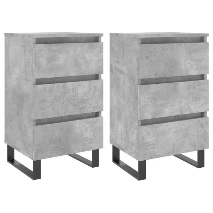 VidaXL Tables de chevet 2 pcs gris béton 40x35x69 cm bois d’ingénierie 826949