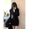 Black Fleece-Lined Hip-Hugging Skirt for Petite Figures - Sexy, Thickened Autumn/Winter Mini Dress