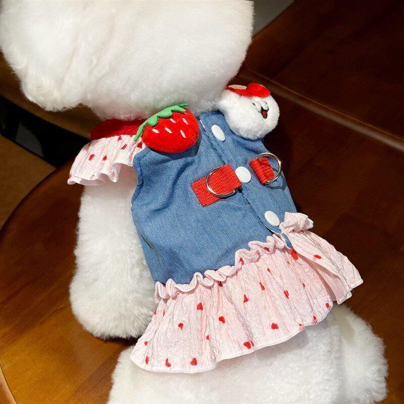 Denim Teddy Bichon Puppy Clothes for Small Dogs - Cute Leashed Harness, Autumn/Spring Style