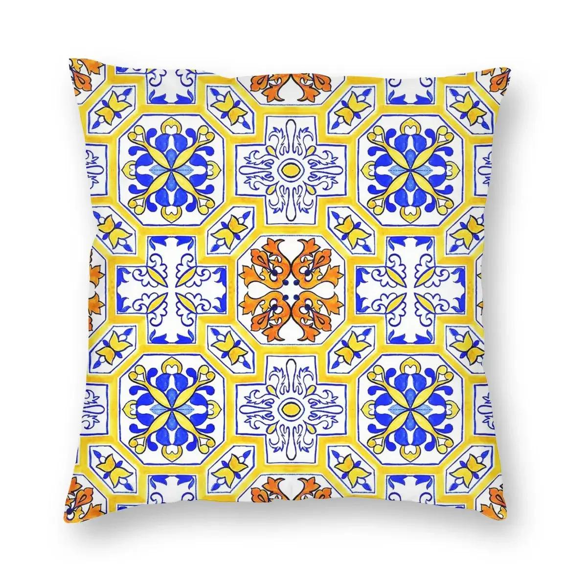 

Португальские плитки азулежу Квадратная наволочка Полиэстер Подушка для дивана Синий Делфтский фарфоровый узор Наволочки 66x66cm белый