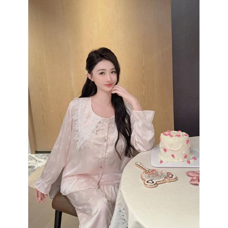 1011 lace cute princess style pajamas women's spring and autumn foreign style fashion can be worn outside loungewear two-piece set