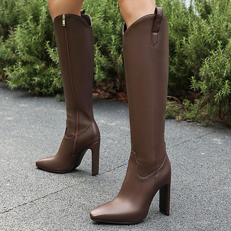 Fashion Women's Knee High Boots Sexy Point Toe Winter Shoes Black White Gold Heeled Long Boot Ladies Party Dance Shoes Large Size 45 48