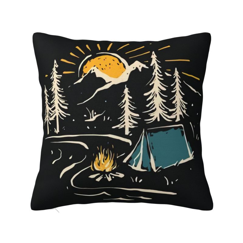 Camping Hiking Mountain Nature River Cushion Cover Soft Adventure Camper Throw Pillow for Sofa Square Pillowcase Home Decorative