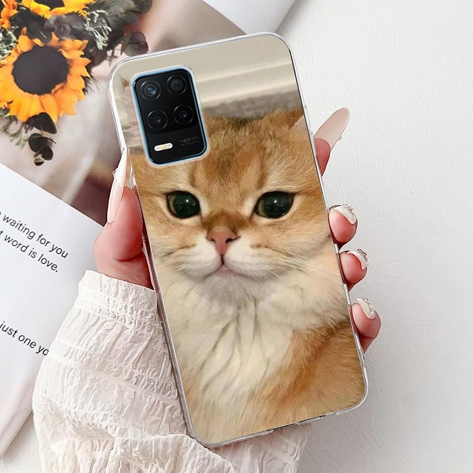 Pro telefon Realme 8 5G RMX3241 Pouzdro na telefon Realme8 5G Elegantní Květinový Potisk Kočky Měkký Silikon Průhledné TPU Pouzdra