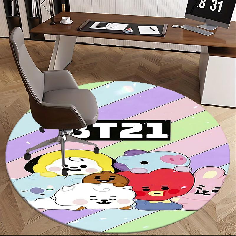 BT21 K-Pop Chair mat Round Rug-Office carpet, Machine Washable, Non-slip, Suitable for Living Rooms, Bedrooms