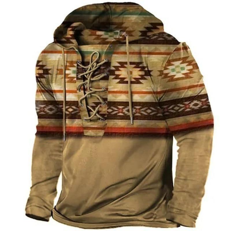 Men's Cyber Compass Graphic Hoodie Lace-Up Front Long Sleeve Pullover Sweatshirt