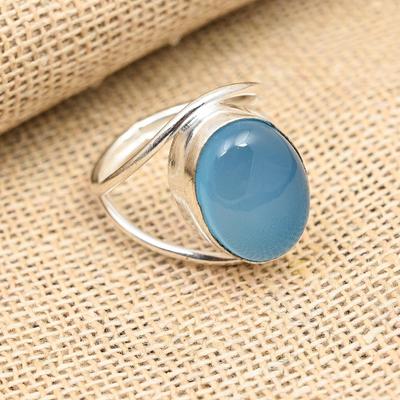 Anello in argento sterling 925 fatto a mano con pietra preziosa di calcedonio acqua